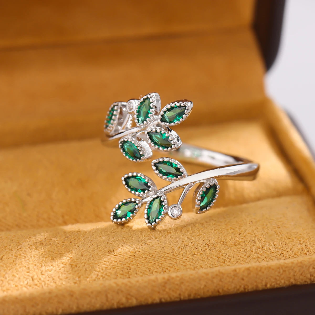 Verdelle Green Leaf Branch Open Ring