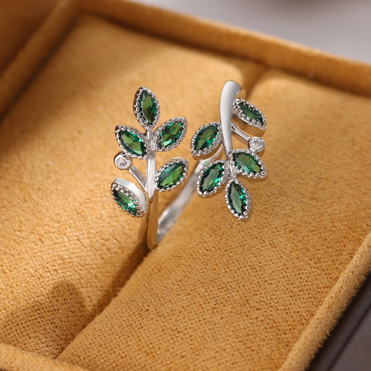 Verdelle Green Leaf Branch Open Ring