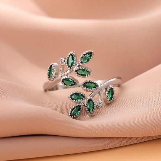 Verdelle Green Leaf Branch Open Ring