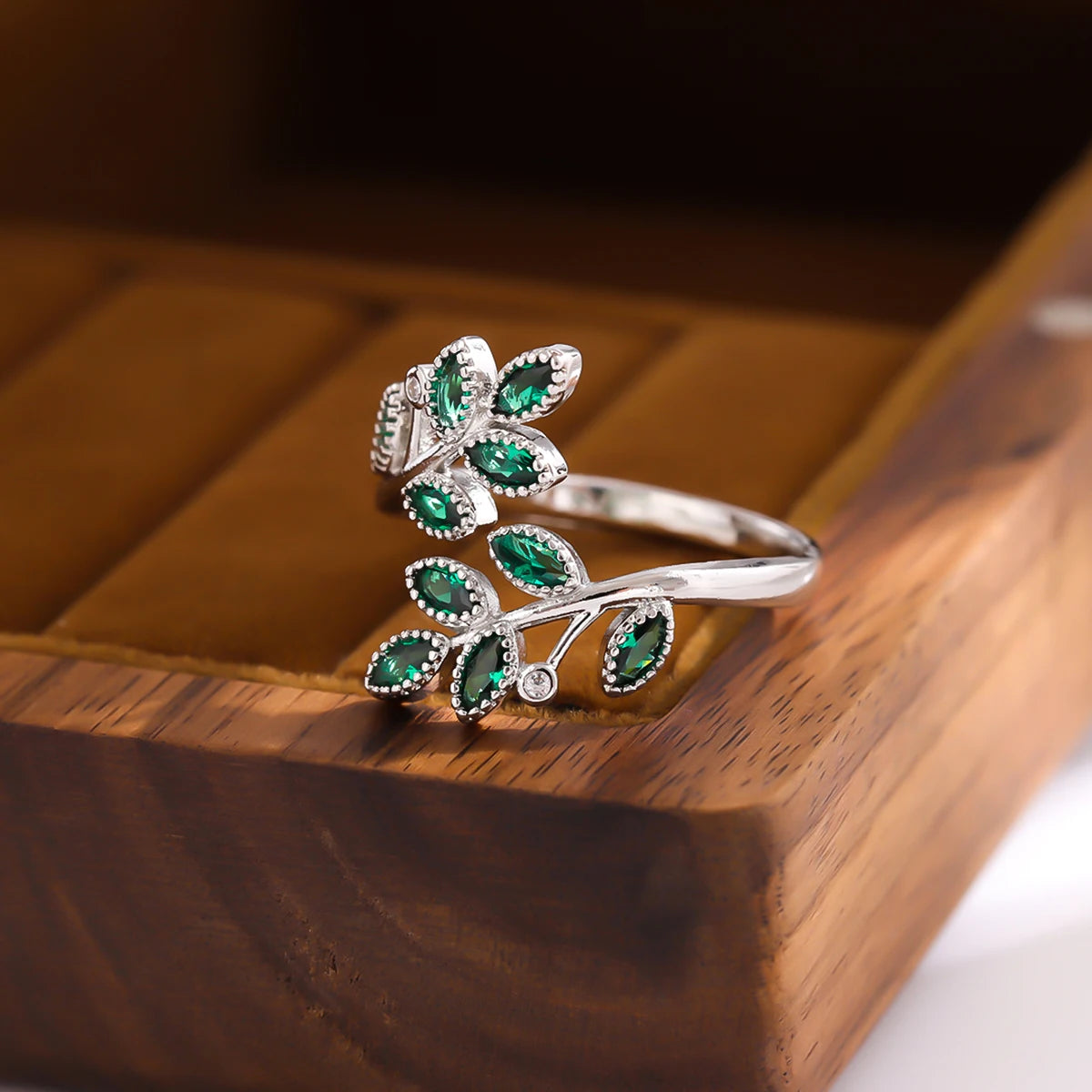 Verdelle Green Leaf Branch Open Ring